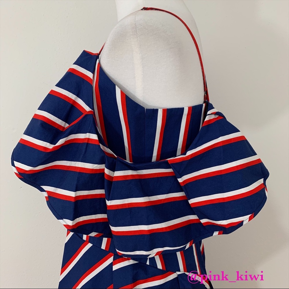 Alice + Olivia Laflora Asymmetrical Striped Ruffle Dress - Picture 7 of 13